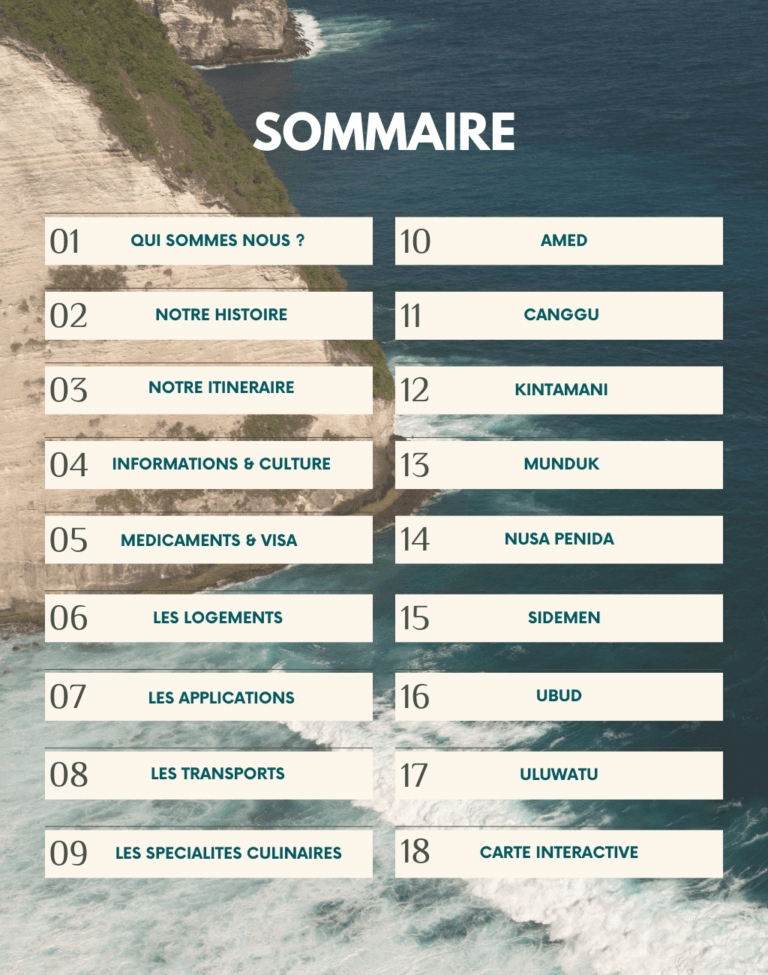 sommaire du guide de Bali