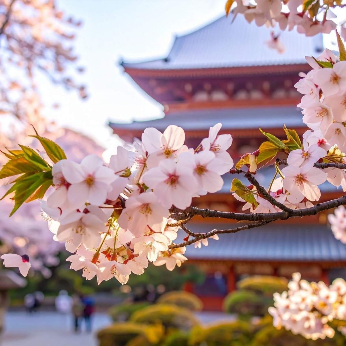 Sakura et temple japonais